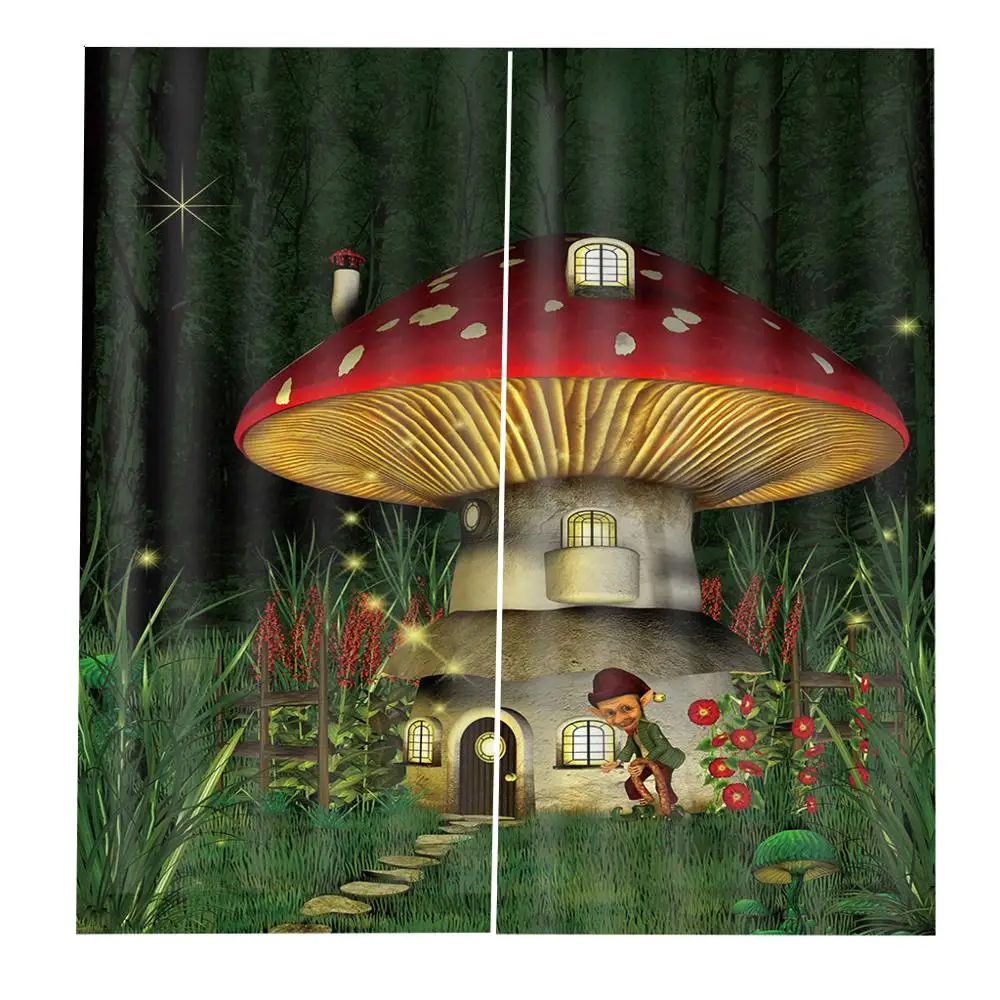 Mushroom house curtains kids curtain Curtain office Bedroom 3D Window Curtain Luxury living room decorate Cortina