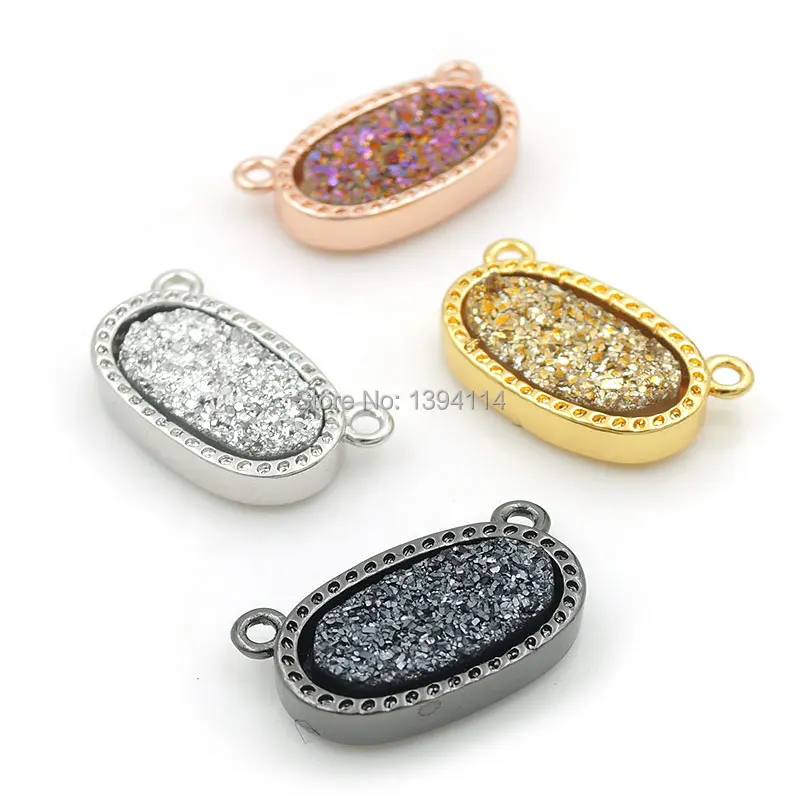 

17*10*3mm Mixed Colors Plastic Druse Oval Charm Of Double Circles Fit For Women As Necklaces Accessory