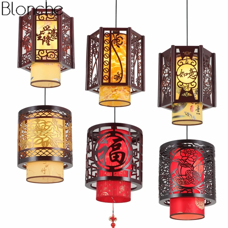 

Chinese Style Wood Vintage Pendant Lights for Living Room Led Retro Sheepskin Hanging Lamp Home Decor Fixtures Bamboo Luminaire