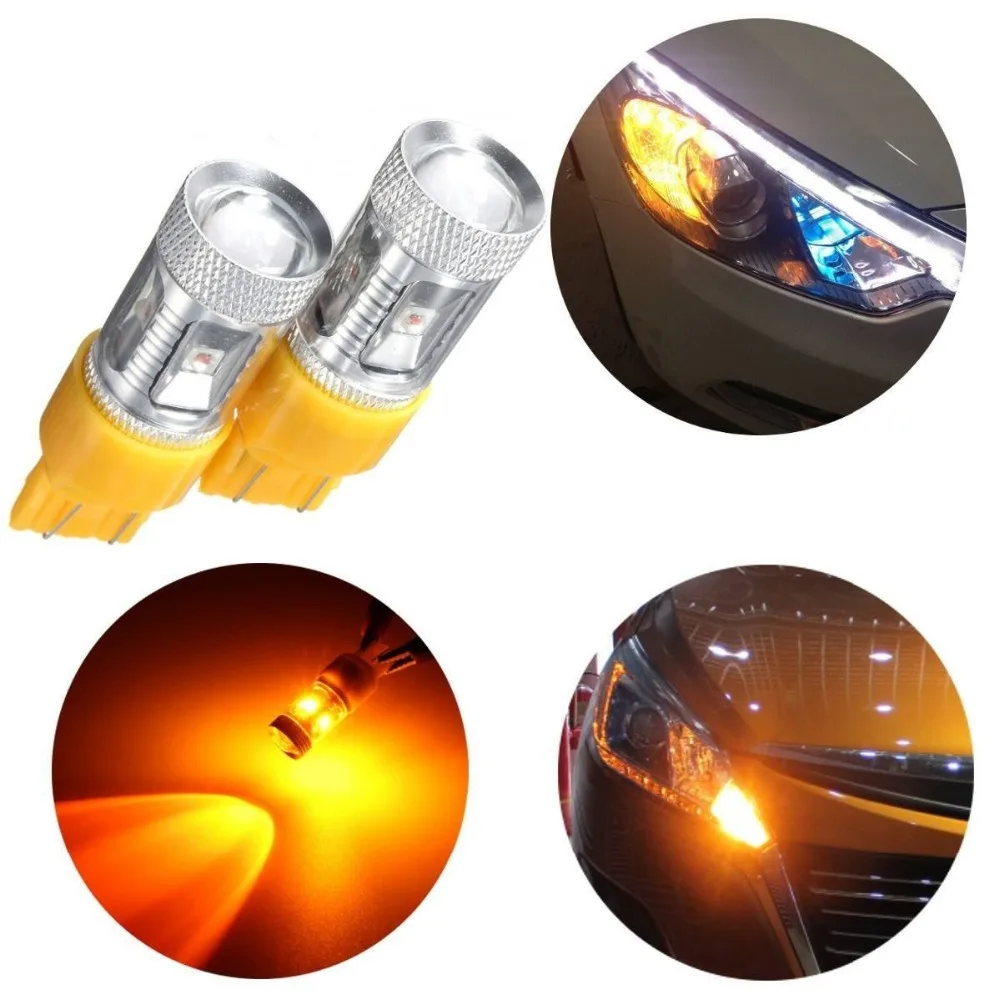 2x 30W T20 7443/7440 6 LED Voiture Ampoule Tourner Signal Clignotant Indicateur Auto Lampe DC 12-24V Jaune 3000K