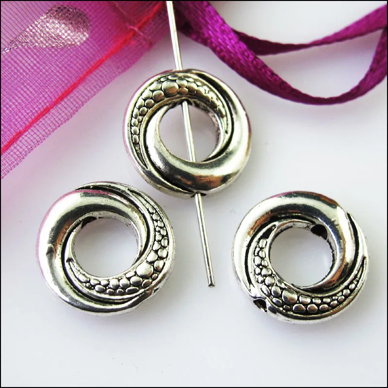 12Pcs Antiqued Silver Color Round Circle Spacer Beads Frame Charms 14.5mm