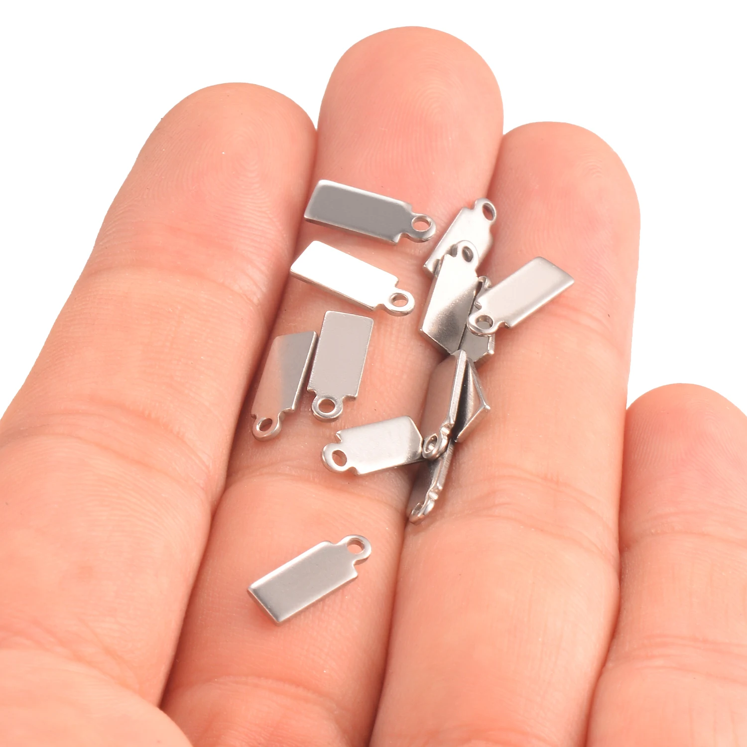 50pcs Silver Gold Rose Tone Stainless Steel Small Rectangle Tag for Logos DIY Charms Jewelry Finding Not Turn Off Color