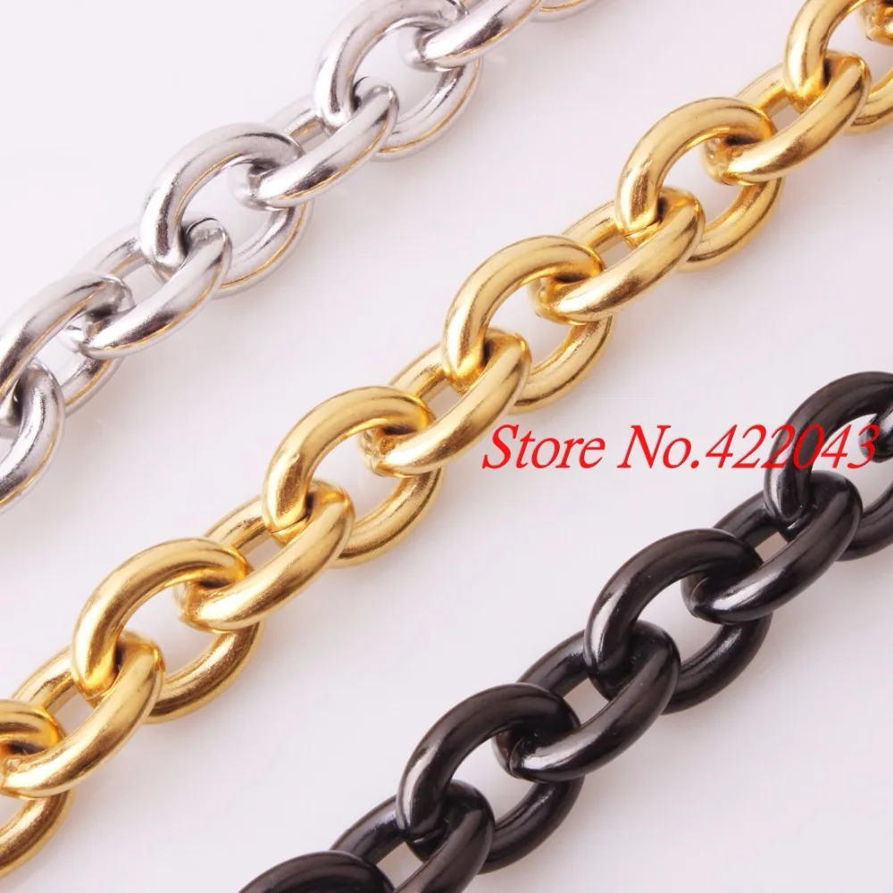 Granny Chic 8/11/13/15mm Mens Chain Silver Gold Black color Stainless Steel Big O Oval Chain Necklace Top quality Jewelry