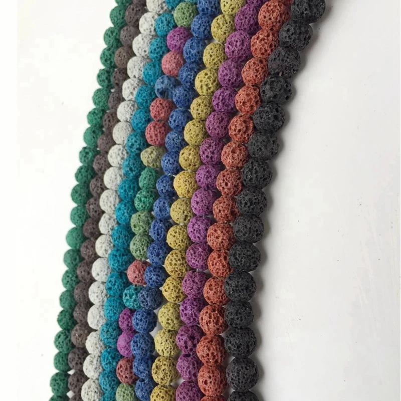 Fashion Colorful Volcanic Lava Stone Round Loose beads Natural Stone Rock Ball DIY For Jewelry Charm Bracelet 15\'