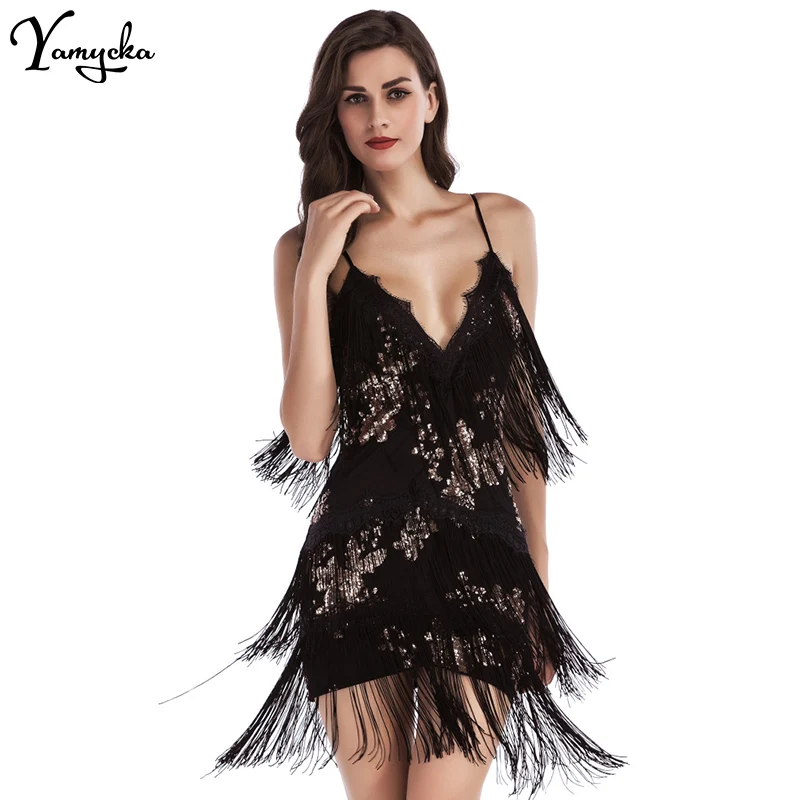 

Sexy vintage black mini Sequin Summer Dress Women 2024 backless Tassel Bodycon Woman Club Party dress evening Dresses vestidos