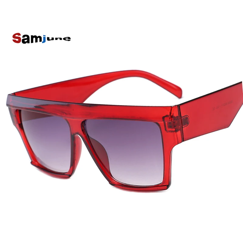 Samjune New Flat Top Sunglasses Oversize Goggles Mens Square Sun Glasses Women Fashion Brand Rivet Black Eyewear Gafas De sol