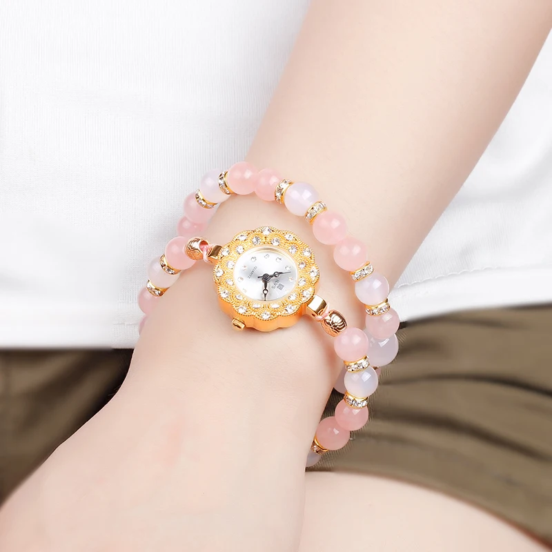 Women's Watches Small and Delicate Amethyst Crystal Agate Gold Zircon stone Waterfront Wrapped Bracelet lady Quarz wrist watch