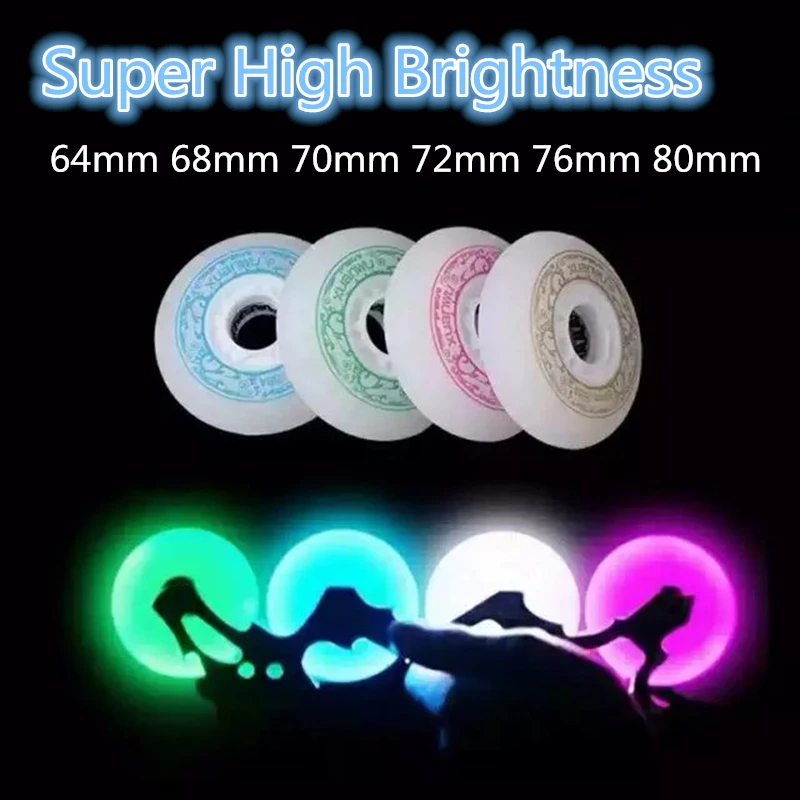 Patins à roulettes en ligne Super haute luminosité 72mm, bleu vert LED Flash brillant pour enfants enfants adultes