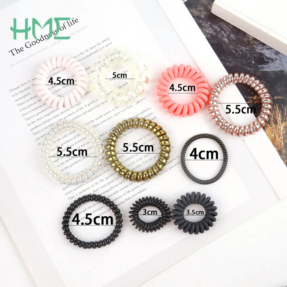 Colorful Plastic Rubber Hair Rope Elastic Hairbands Spiral Coil Telephone Cord Wire Hair Ties Scrunchies Hair Ring For Women