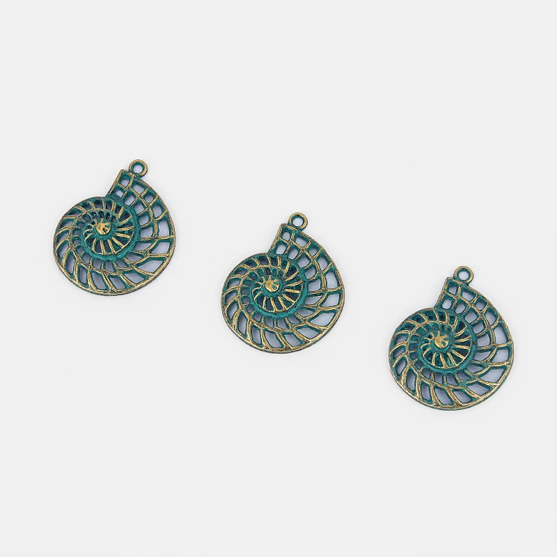 10PCS Antique Bronze/ Greek/Verdigris Patina Spiral Conch Sea Snail Charms Pendants for Necklace Jewelry Beads Findings