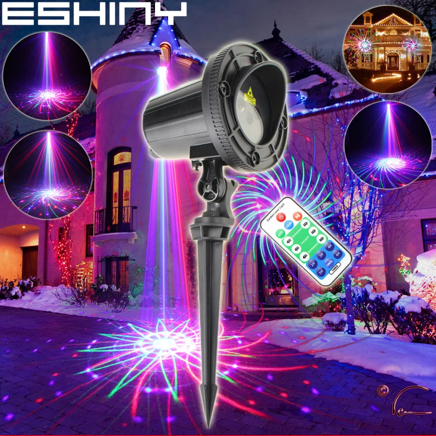 ESHINY Outdoor WF RGB Laser 36 Patterns Projector Holiday House Family Party Xmas Tree DJ Bar Wall Landscape Garden Light N6T85