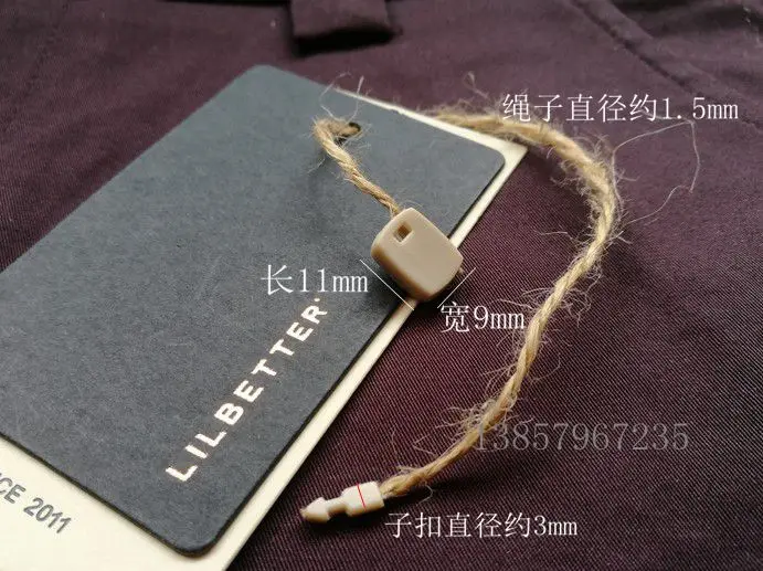 in stock high quality 18cm length kraft Hemp hang tag string in apparel square head plug loop lock cord for garment price seal