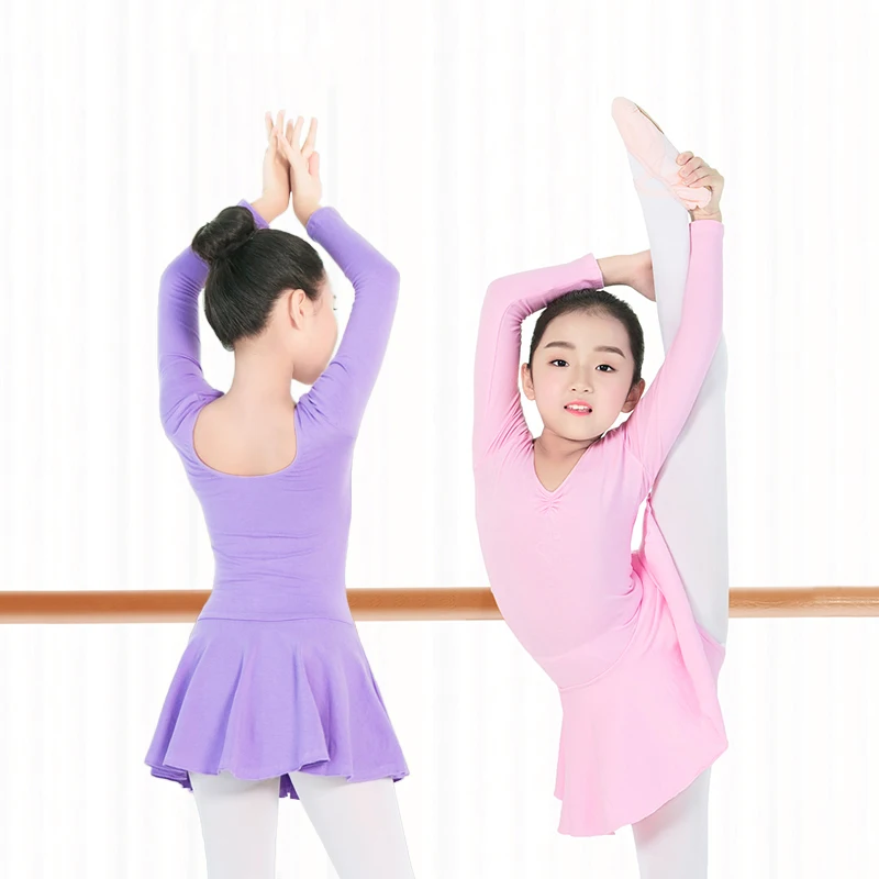 Girls Long Sleeve Ballet Dancer Leotard Girls Basic Cotton Dance Gymnastics Leotard Kids Ballerina Dress Dancing Wear Costumes