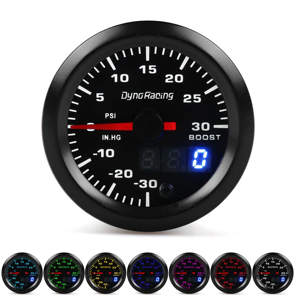 

Dynoracing Dual Display 52MM 7 Colors Turbo boost gauge Psi Boost meter with stepper motor Boost sensor