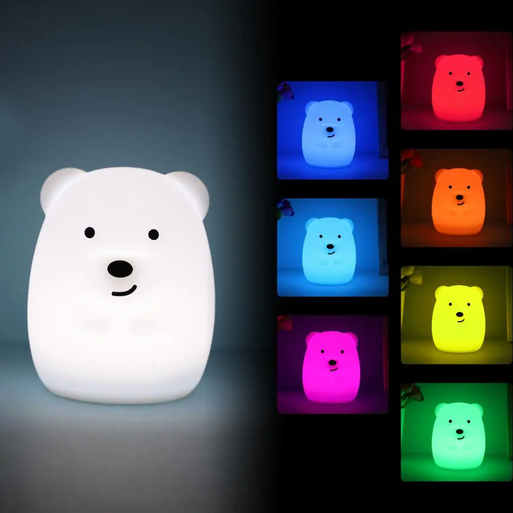 Mini niedźwiedź królik Hippo sowa Penguin lampa RGB LED lampka nocna przenośna kreskówka silikonowa lampa zwierząt dla dzieci dzieci prezent dla