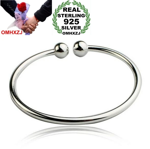 

OMH Wholesale fashion jewelry round smooth bead woman kpop star opening 925 Sterling Silver adjustable bracelet Bangles SZ05