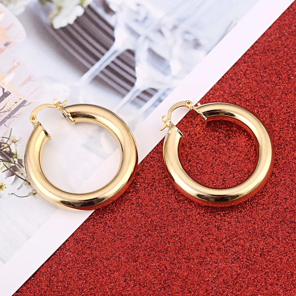 Africa Hoop Glossy Earrings for Women Gold Color Copper Round Earrings Ethiopian Nigeria Congo Arab Gift