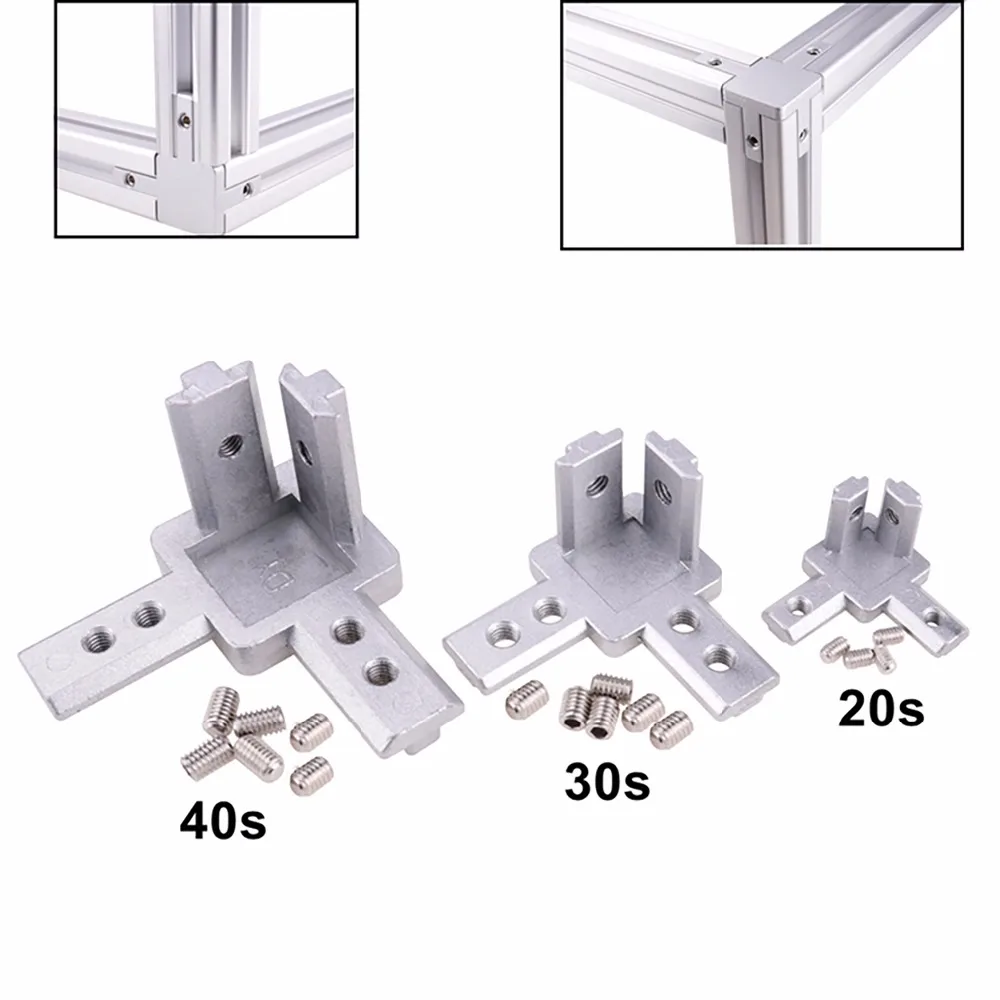 3-Way End Corner Bracket Connector for T slot Aluminum Extrusion Profile 2020/3030/4040 series (Pack of 4, with screws)