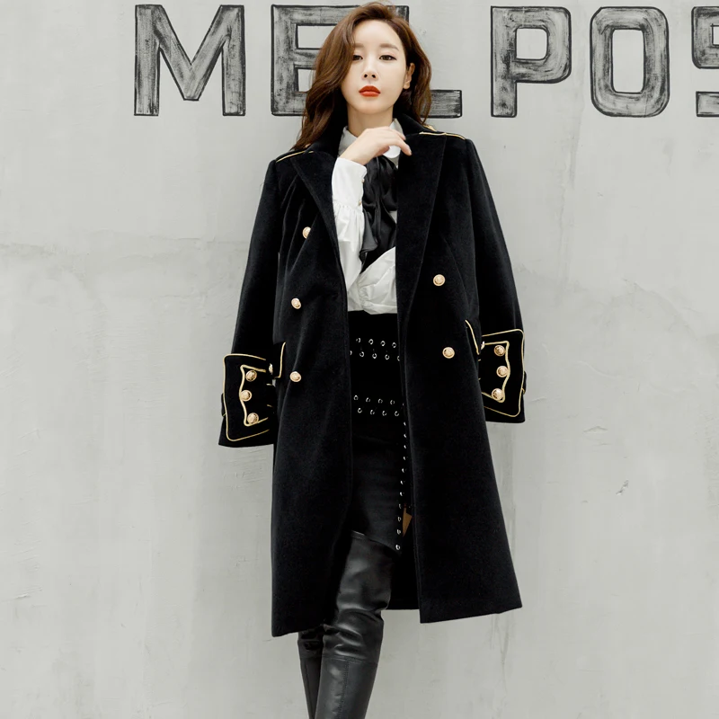 Double Breasted Military Army Mink Wool Coat British Style Designer Work Business Blends Korean Coat Outwear Winter Women Coats