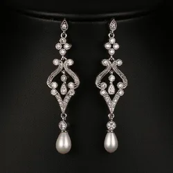 Emmaya Fashion Simulated Pearl CZ Bridal Long Earrings Jewelry Fashion Cheap Earrings for Women Party Jewelry