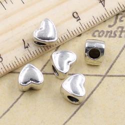 10pcs Beads Heart 3.5mm Big Hole Vintage Charms European Pendant Fit For Bracelet DIY Antique Silver Color Fit Making