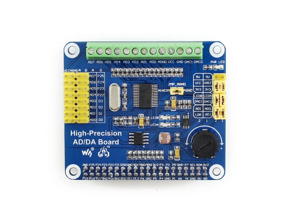 Waveshare High-Precision AD/DA Board Raspberry Pi AD/DA Expansion Add High-precision AD/DA Functions to the RPi 3 B/2 B /A+/B+