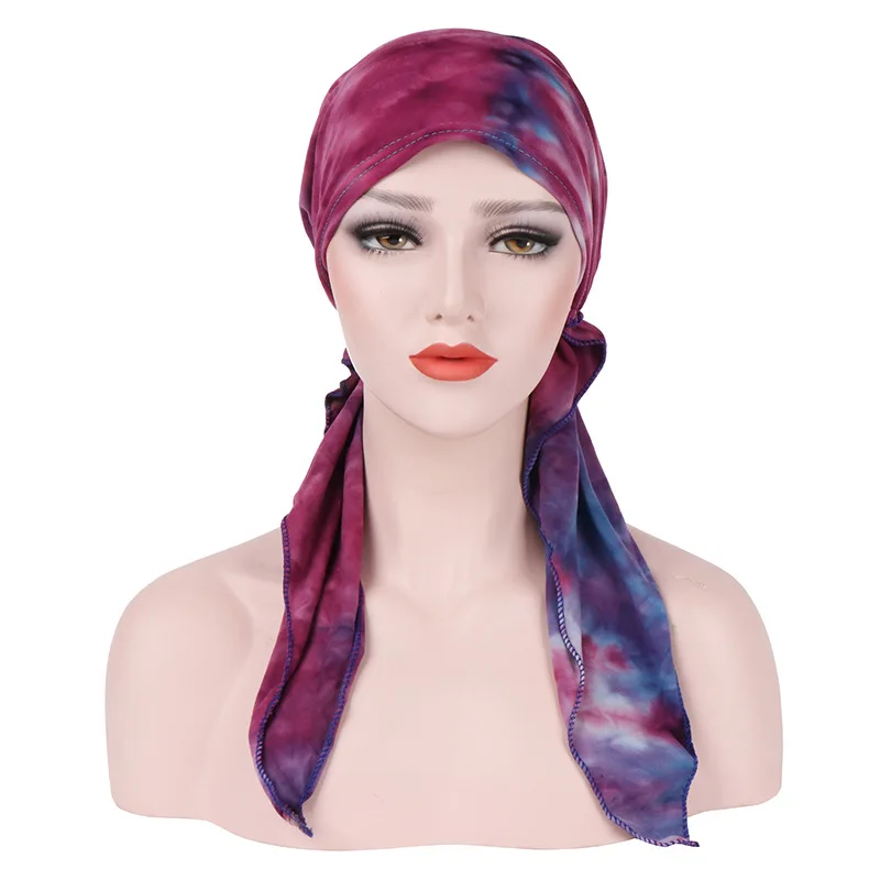 Touca feminina muçulmano, chapéu turbante macio pré-amarrado, gorro de algodão, toucas de quimioterapia, bandana, lenço de cabeça, envoltório de