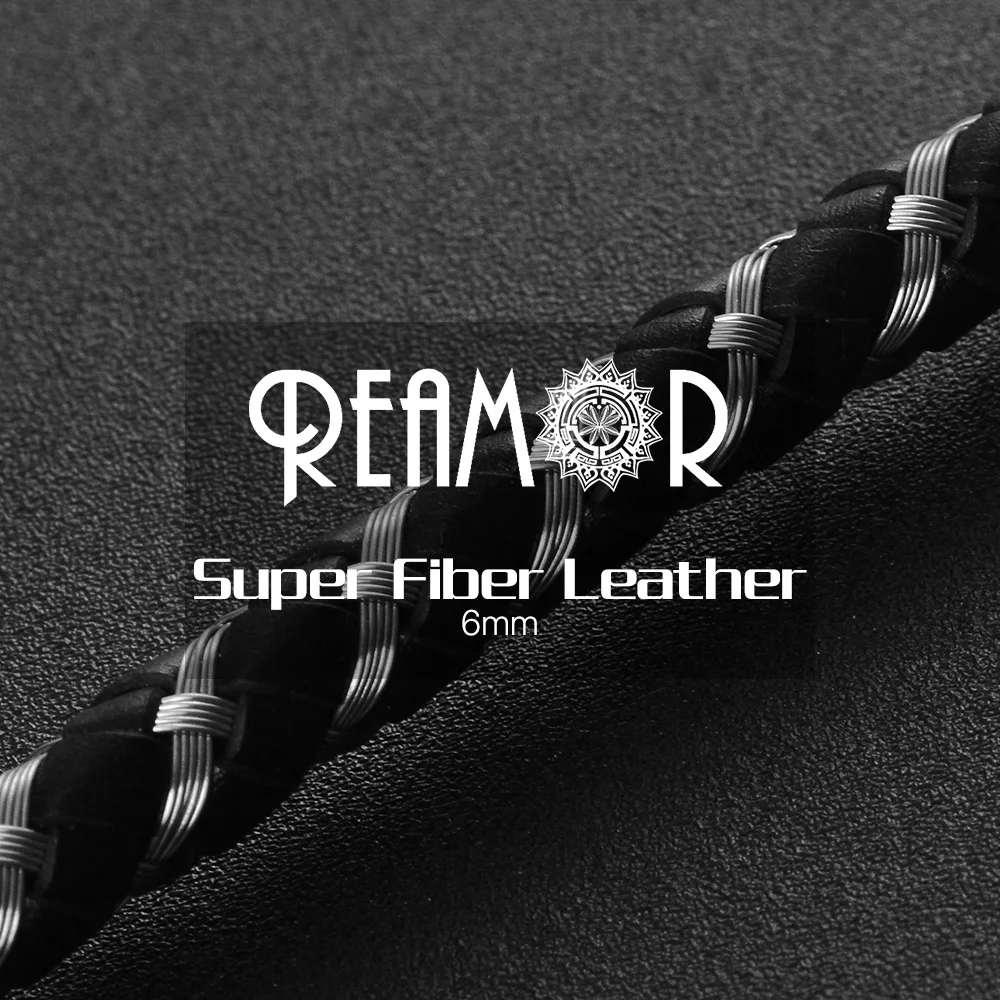 REAMOR 1M Black Super Fiber Leather String Rope 6mm Steel Wire Braided Leather Cord Bracelet Findings DIY Jewelry Making