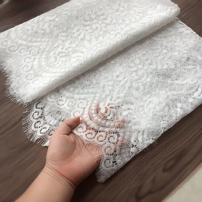 Tela de encaje suave de pestañas de red romántica, blanco y negro, vestido de novia, muñeca artesanal, 3 metros - details 4
