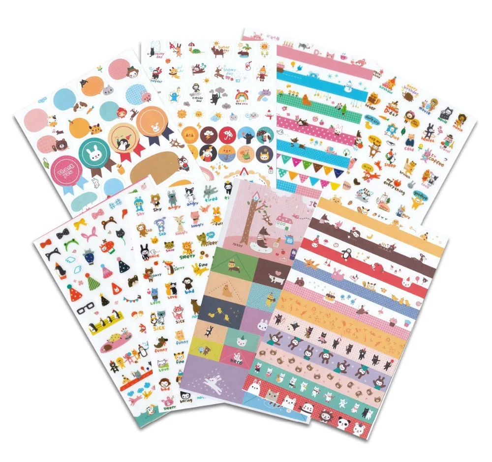 8Pcs/Set With PVC Bag Deco Craft Stickers Pack Diary Scrapbooking DIY For Kids Iphone Laptop