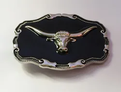 Black Bull Horn Head Enamel Belt Buckle