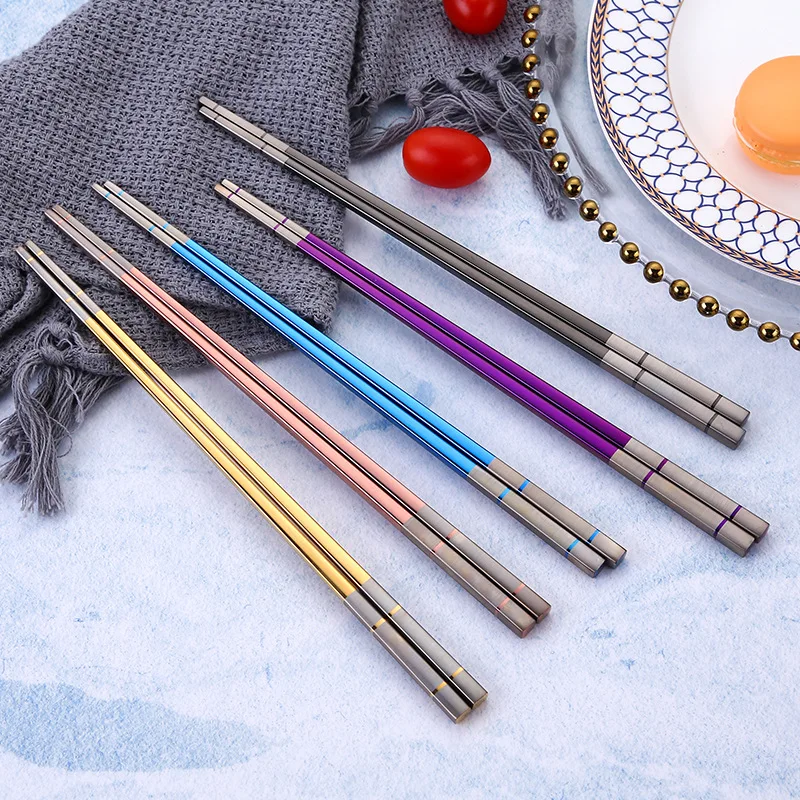 Korean Style Stainless Steel Chopsticks, Kitchen Utensil Tableware, Christmas Party Eating Tool, Restaurant Ware, 1 Pc, 5Pairs