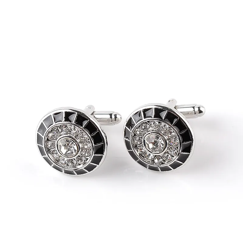 Luxury Elegant Crystal Cufflink High Quality Trendy Black Enamel Cufflink Wedding Gift for Men Cuff Link 1 Pair