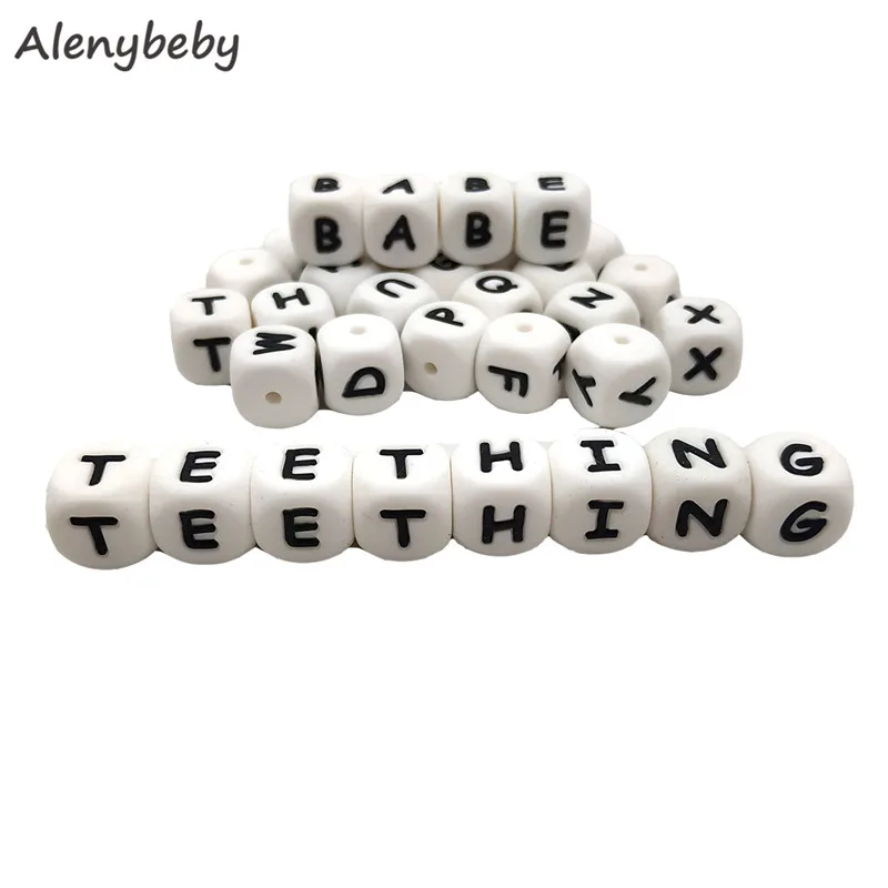 12mm Silicone letters Beads Baby Teether Beads For Personalized Name DIY rodent Chewing Alphabet Bead Silicone Teething Bracelet