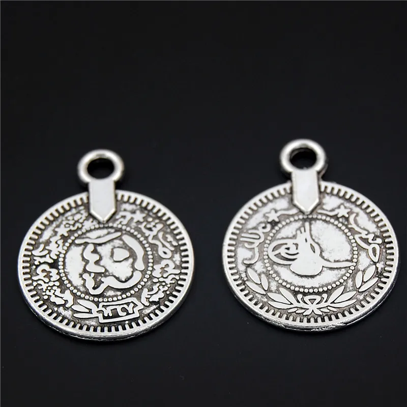 20pcs  Silver Color Alloy Figure Round Charms Necklace Pendant Jewelry Making  Style Handmade Crafts A2343