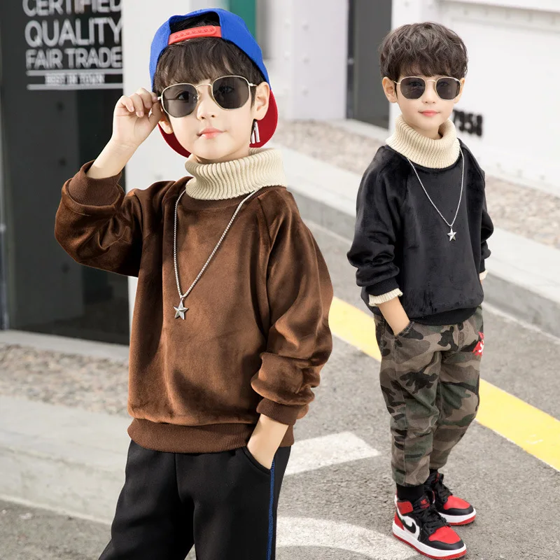 

Teenage Kids Fleece Sweatshirt Autumn Winter Thick Turtleneck Sweatshirt for Boys Tops 10 12 Year Kids Outfits Children Sweater