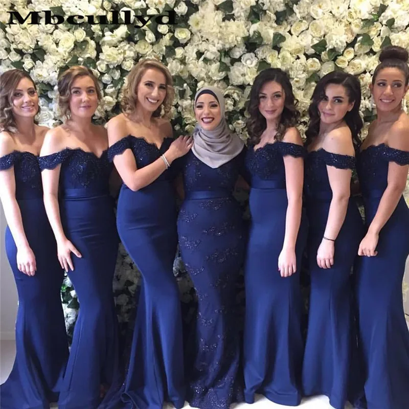 

Elegant Royal Blue Mermaid Bridesmaid Dresses Long 2023 Off Shoulder Party Dress For Women Corset Back African Vestido De Festa