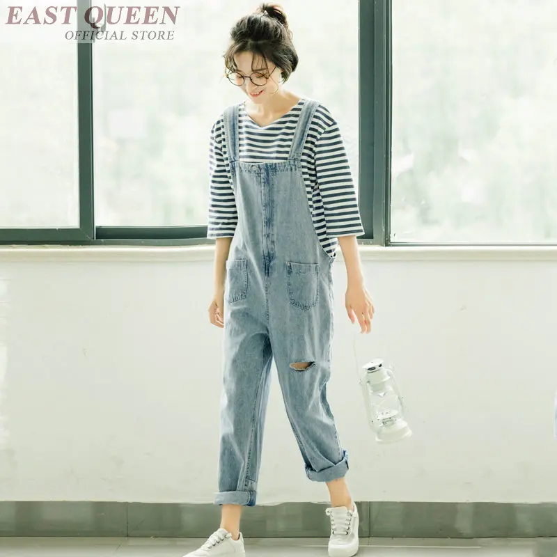 Women jumpsuits 2018 denim solid hole jeans overalls for woman elegant ankle-length pants office jumpsuit rompers DD596 L