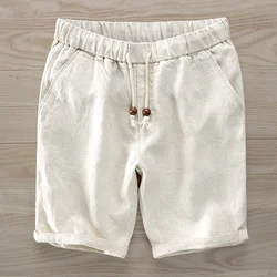 New Italy Pure linen Shorts Men Brand Casual Elastic Waist Fashion Shorts For Men Short 30-38 Size masculino bermuda masculi