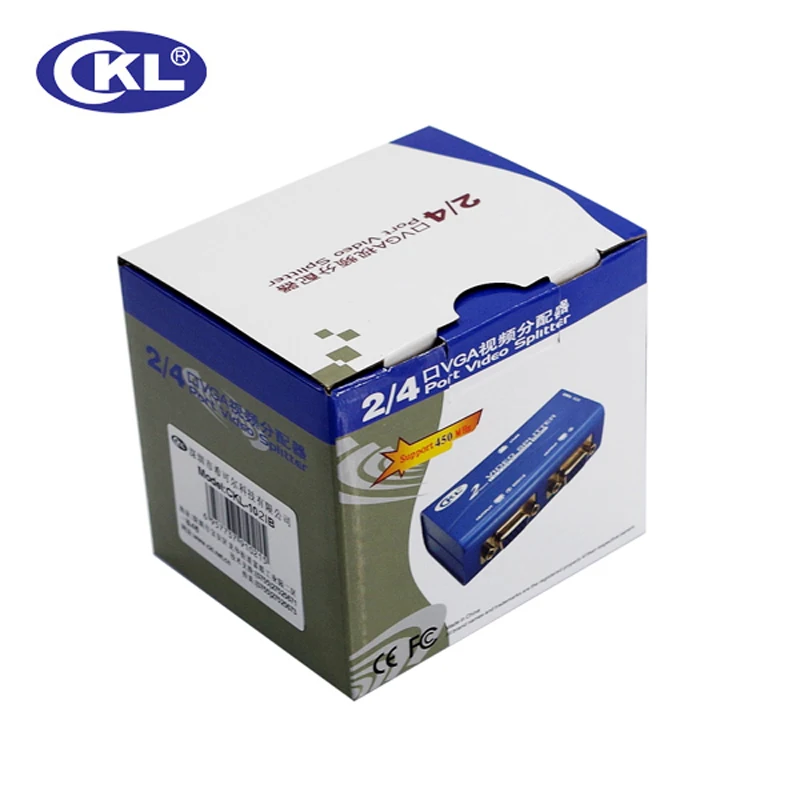 Chất lượng cao Chuyển Đổi CKL 2 Port VGA Splitter Adapte 450 MHz 2048*1536 Hỗ Trợ DDC, DDC2, DDC2B USB Powered Nhựa Trường Hợp