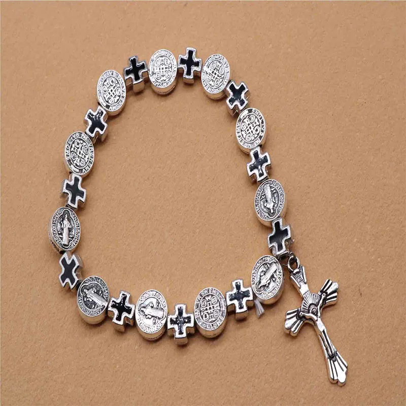 Fashion St. Benedict Bracelet Jesus Bracelet Rosary Jewelry Focus Holy Mercy Jesus Saint Religious Icon