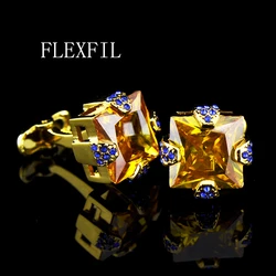 FLEXFIL Jewelry french shirt cufflink for mens Prometheus Cuffs link Button male crystal High Quality Luxury Wedding abotoaduras