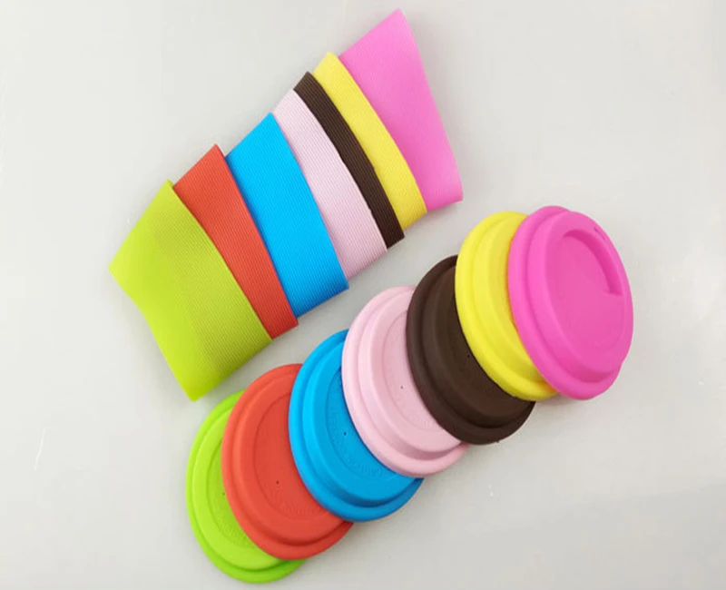 

500 set/lot Silicone cup sleeve with lids Set Healthy silicone sleeves cover and wraps silicone mug lids