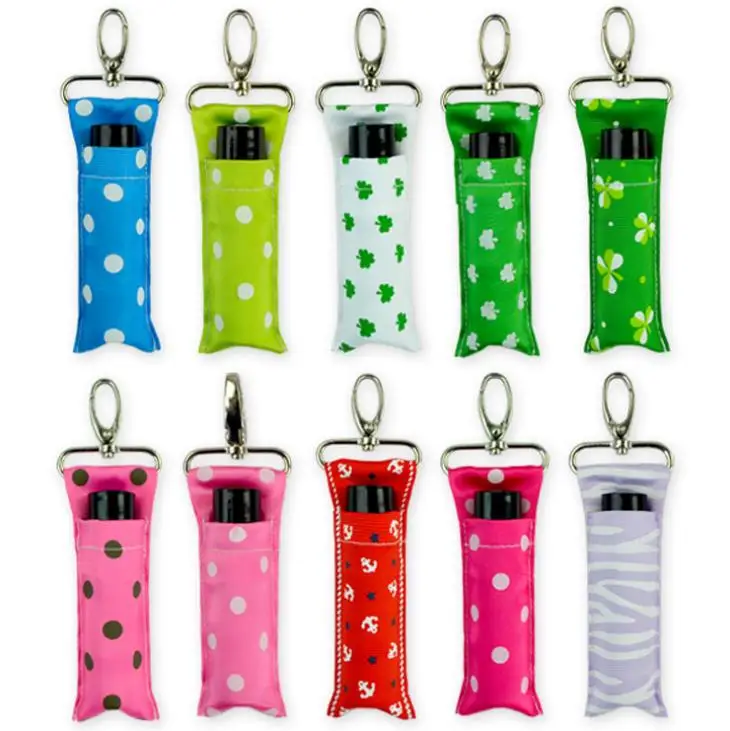 

DHL 500pcs Chevron Lipstick Holder Polka Dots Chapstick Holder Keychain Lipstick Pouch Bag Lip Palm Key Chain Mothers Girls Gift