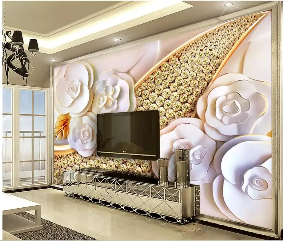 

Custom 3d Mural Wallpaper Diamond flower jewelry background wall TV Wall Mural Wall Paper