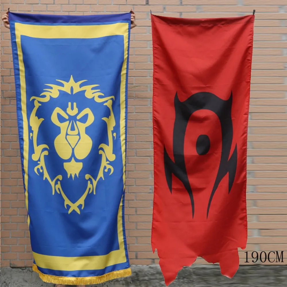 190cm World Of War Riot Alliance Horde Flag Game Badge Banner Oversize Dacron Blue Red Flag Home Party Cosplay Accessory