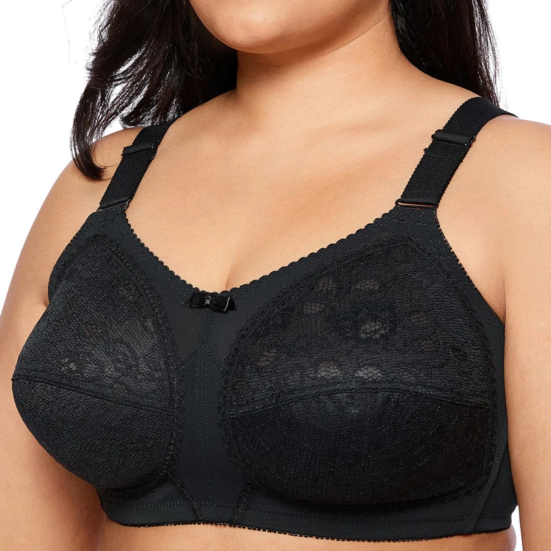 Womens Bras Non-Padded Underwear Lingerie Full Coverage Lace Firm Comfort Support Bra 34 36 38 40 42 44 C D DD E