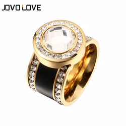 MSX Big CZ Crystal Rings For Female Luxury Wide Wedding Bridal Rings Gold Color Stainless Steel Rings For Women Jewelry