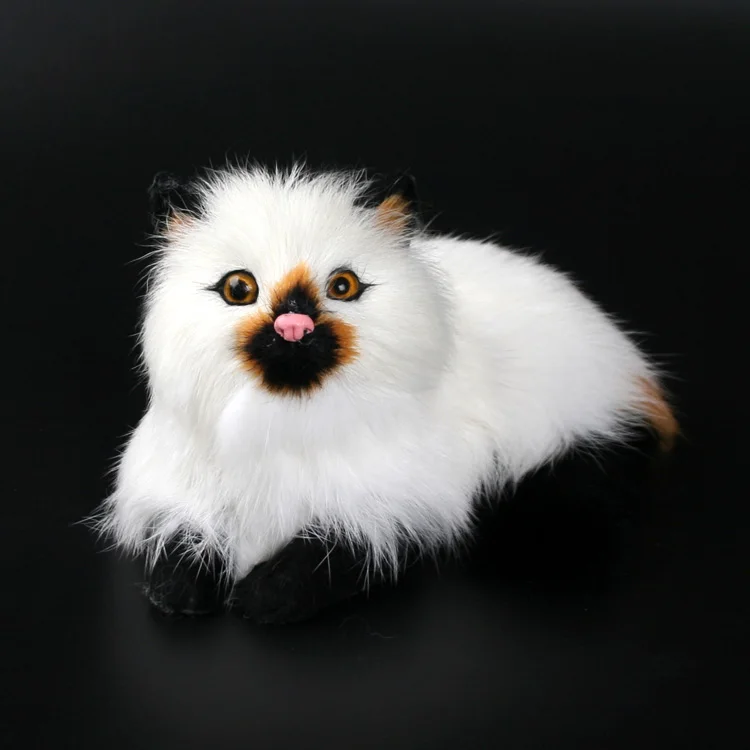 

16x10x11 см белая модель кошки в положении лежа, мягкая кошка, полиэтилен и пух, ручная работа, украшение для дома, подарок a1591