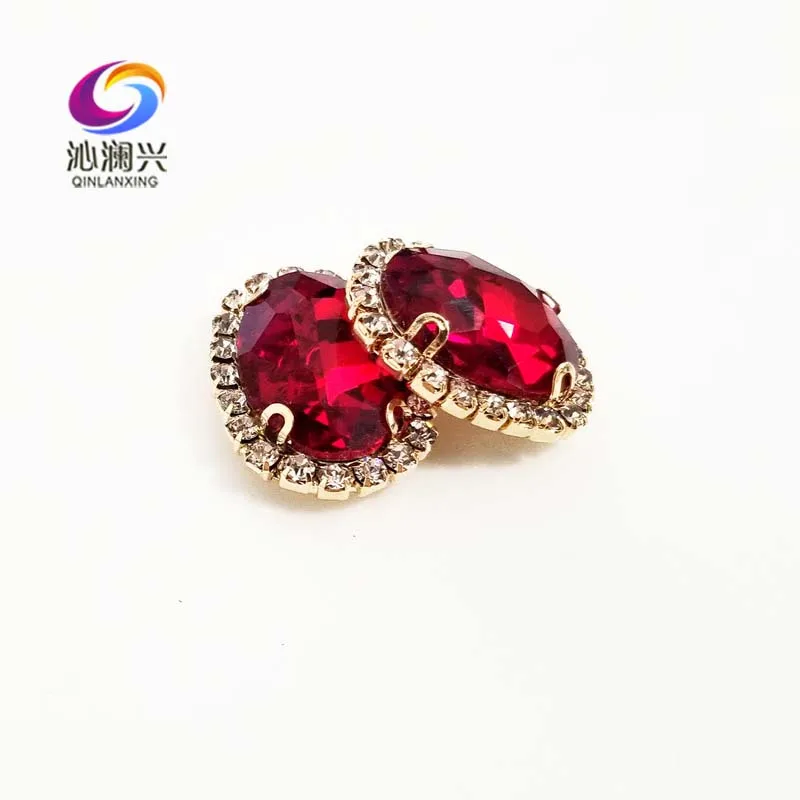 Golden Bottom Red Color Glass Crystal Rhinestones, Oval Shape Buckle, Used for Needlework, Diy/Clothing/Sewing Accessories